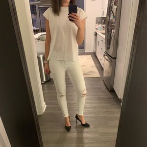 Seven Cropped White Distressed Jeans